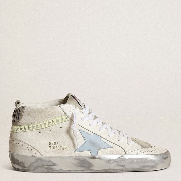Golden Goose Mid Star Sneaker White Leather/Ice/Blue/Yellow/Metallic sz 38 NIB - Picture 2 of 14